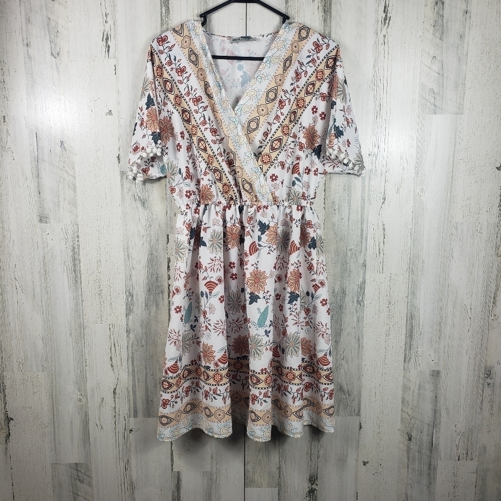 Grace karin white and tan pastel vneck midi dress women's size small
